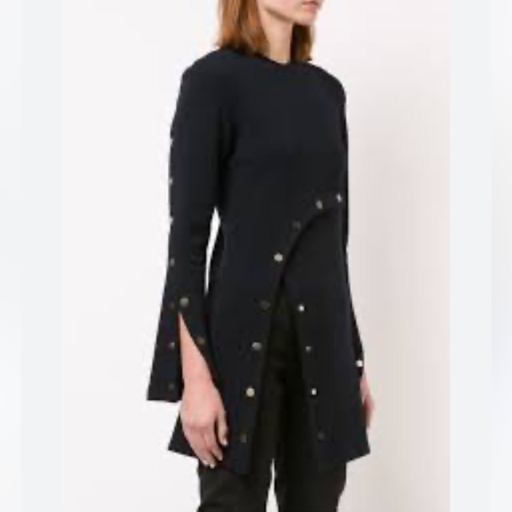 Derek Lam Snapped Long Sleeve Wool Crepe Tunic Top dark blue, size US 4 - Picture 3 of 16